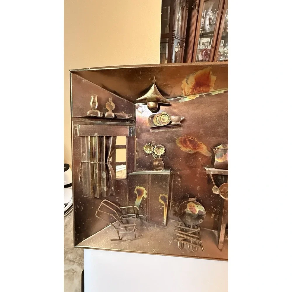 VTG Rare 3D Metalware Copper Wall Hanging Sculpture Music Box The Way We Were